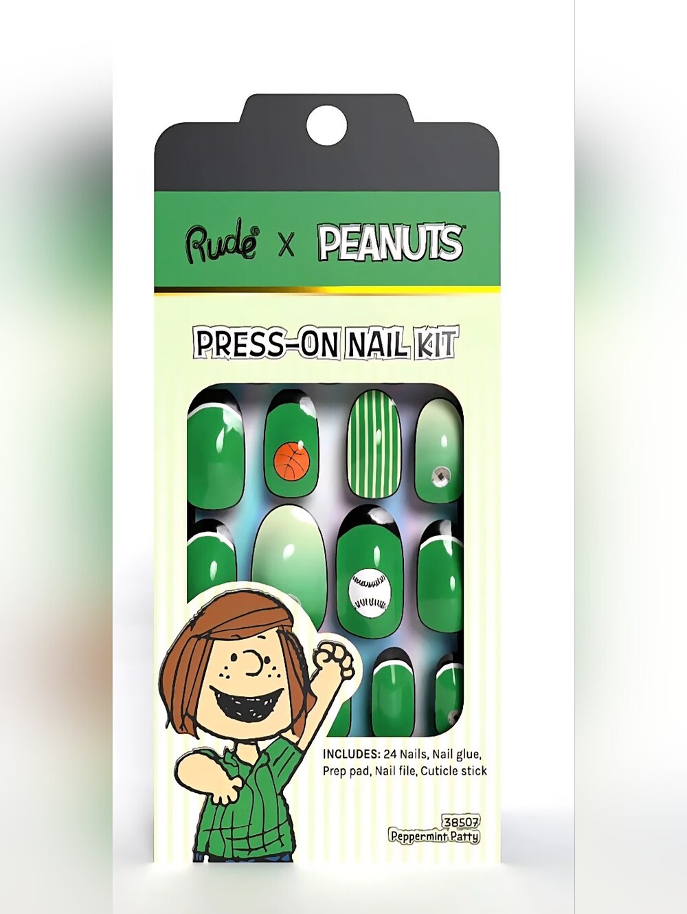 Rude x Peanuts Peppermint Patty Press On Nails Green Set NWT